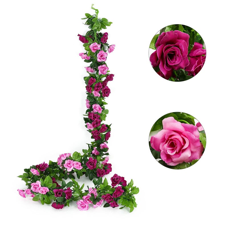 JUSTOYOU 2 Pack (15.8FT) Fake Rose Garland, Artificial Rose Vines Flowers Hanging Silk Rose Vine Wedding Home Backdrop Party Arch Arrangement Decoration - Image 1